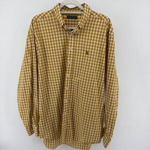 Southern Casanova Mens XL Mustard Yellow Gingham Check Button Down Cotton Shirt